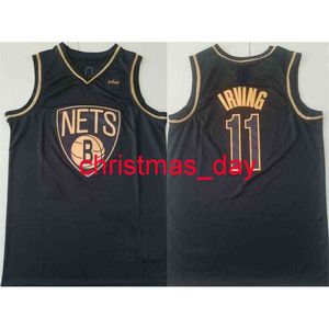 Stitched Custom Kyrie Irving # 11 Black Gold Jersey Mäns Kvinnor Youth Basketball Jersey XS-6XL