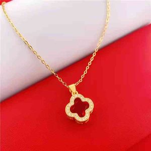 Korean Zircon Clover Necklace Female Lucky Grass Pendant Net Red Titanium Steel Chain