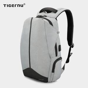 Mochilas anti roubo homens tigernu zipper zíper bloqueio sem design chave USB 15.6 polegadas laptop schoolbag estudante universitário