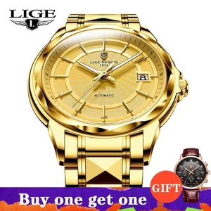 LIGE Luxury Men Mechanical Wristwatch Tungsten Steel Waterproof Watch Fashion Sapphire Glass Sport Men Watches reloj hombre+Box 210527
