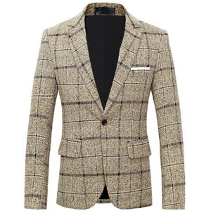 Mode Men's Casual Boutique Woolen Suit / Mane Business Plaid Slim Fit Party Dress Blazer Jacket Coat 220310