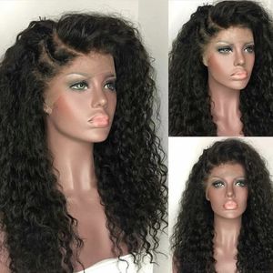 Parrucca per capelli Parrucca anteriore in pizzo sintetico ricci sciolti neri Resistente al calore Mezza mano legata Parrucche stile libero con capelli per bambini Per le donne Curl