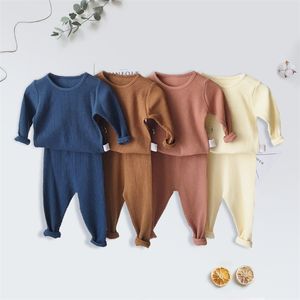 Children Ribbed Fitted Pajamas Kids Toddler Boys Girls PJS Cotton Top and Pants Sets Clothing Clothes Sleepwear Nightwear 211109