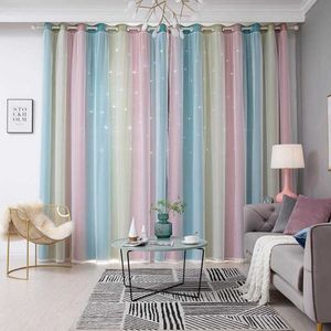 Hollow Star Sheer Vorhang Regenbogen Farbe Fenster Vorhänge für Mädchen Kinder Schlafzimmer Blackout Fenster Vorhänge Vorhang Home Dekoration 210712