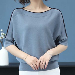 Spring Summer Oversize Loose Thin Sweater Women Knit Top Casual Pullovers Half Sleeve Big Size Female Korean Sweaters jumper 210604