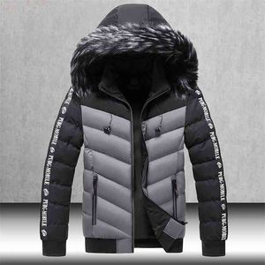 Giacca invernale da uomo collo di pelliccia con cappuccio spesso cotone caldo capispalla uomo patchwork parka e cappotti giacca a vento parka uomo M-5XL 210818