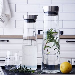 Wholesale stainless steel water pitcher for sale - Group buy 1000mL ml Thickened Glass Big water bottle Juice Glass Pitcher Bottle ith Stainless Steel Lid Carafe Kitchen Refrigerator