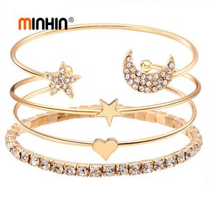 Minhin Star Moon Design Armbänder für Frauen Mode Gold/Silber Farbe Armreifen Hochzeit Schmuck Multilayer Charms Armband Geschenk Q0719