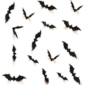 Decorazione all'ingrosso del partito 12pcs/set Black 3D DIY PVC Bat Wall Sticker Decal Home Halloween SN3081