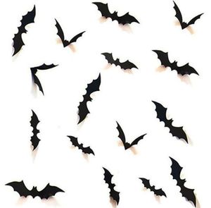 Partihandel Party Decoration 12st / Set Black 3D DIY PVC Bat Wall Sticker Decal Home Halloween Sn3081