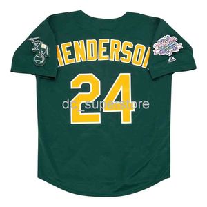 Custom Sewing Rickey Henderson Oakland 1989 World Series Green Jersey Män Kvinnor Ungdom Baseball Jersey XS-6XL