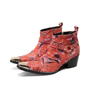 イタリアのデザイナーパッチワークメンアンクルブーツブルーパーティー本革の男性ドレスブーツファッションフォーマルジップショートブーツ靴