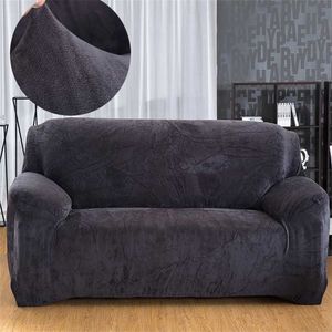 Gęsto Pluszowa Elastyczna Sofa Pokrywa 2 Seater Do Salonu Solid Color Utrzymuj Ciepłe Stretch Corner Slipcover 1/2/4 211116