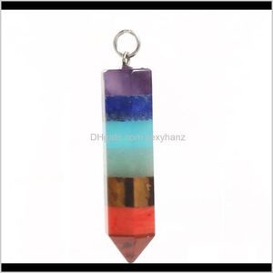 Rock Crystal Quartz Loose Smycken Rainbow 7 Chakra Natural Gem Stenpärlor Kedja Hexagon Prism Pendum Reiki Charm Healing Layered Dowsing Pe