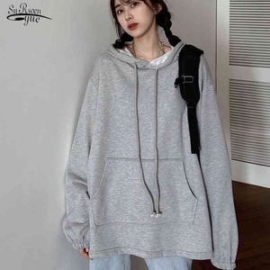 Kore tarzı katı kazak kazak kadınlar rahat artı boyutu gevşek hoodies sonbahar bayanlar giyim ceket 12000 210508