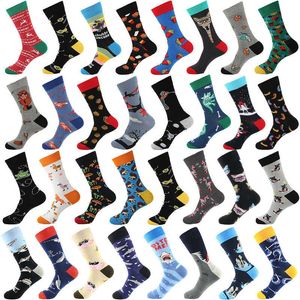 New Happy Men's Socks Funny Novelty Cartoon Shark Socks Combed Cotton Big Size Crew Harajuku Hip Hop Spring Autumn Long Socks X0710