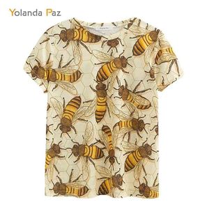 Yolanda Paz 최신 남성 / 여성 3D T 셔츠 좋은 품질 패션 통기성 편안 꿀벌 인쇄 반소매 O 넥 탑 티 210324