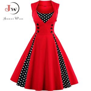 S-4XL Women Robe Retro Vintage Dress 50s 60s Rockabilly Dot Swing Pin Up Summer Party Dresses Elegant Tunic Vestidos Casual 210705