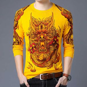 Camisola de pintura chinesa Moda Pullover Erkek Kazak Animal Printed Camisola Homens Slim Fit Puxe Homme Chompas Hombre 2020 Roupas Y0907