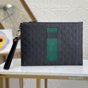 Herren-Luxus-Clutch-Bag-Geldbörse, hochwertige, ultradünne, geprägte Marken-Armbandtaschen, Gurtband-Streifen-Design, große Leder-Geldbörse