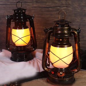 Night Lights Thrisdar Iron Vintage Kerosene Lantern Table Light Creative Bar Cafe Restuarant Pub Gazebo Bedroom Flame Effect Oil Lamp