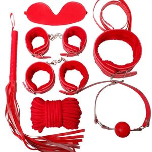 7-teiliges Bondage-Set, Handfesseln, Augenklappe, Halsbänder, Mundknebel, Seil, Peitsche, Sexspielzeug