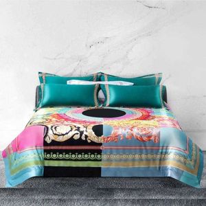 High End French Italy Design Yellow Pattern Print 4pcs King Queen Size Quilts White Blue Gold Bed Sheet Luxury Bedding Sets