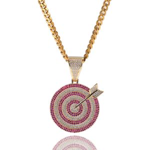 Hip Hop Jewelry Gold Plated Round Target Pendant For Women MEN with Chain Micro Pave Cubic Zircon Bling Necklace Rapper Accessories Gift