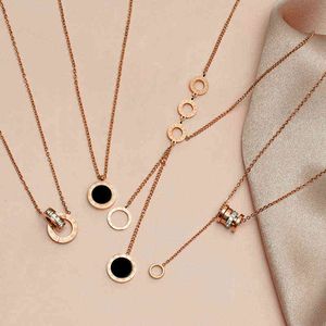 Rose Gold Roman Numeral Hanging Choker Necklace For Women Luxury Party Stainless Steel Pendants Necklace 2021 Fashion Jewelry G1206