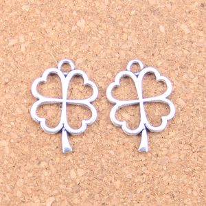 100pcs Antique Silver Bronze Plated lucky four leaf clover irish Charms Pendant DIY Necklace Bracelet Bangle Findings 24*17mm