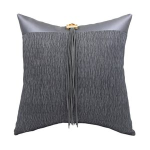 Almofada/almofada decorativa Capa de almofada genuína Sala decorativa plissada com borla preta Taquel Luxurro Pillows Home Decor 45x45cm