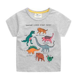 ジャンプメーター夏の赤ちゃん恐竜プリントコットン服半袖Tシャツ子供ファッショントップスティーの男子ガールズウェア210529