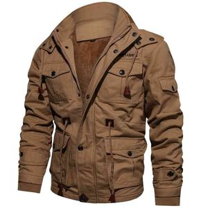 Winter Parkas Mens Casual Thick Warm Bomber Jacket Mens Outwear Fleece Hooded Multi-pocket Tactical Military Jackets Overcoat 210916