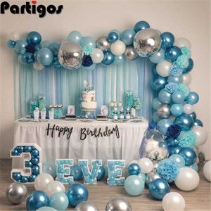 85pcs azul branco prata metal balão arco arco balão evento evento festa de bebê bebê festa de aniversário decoração adulto 210626