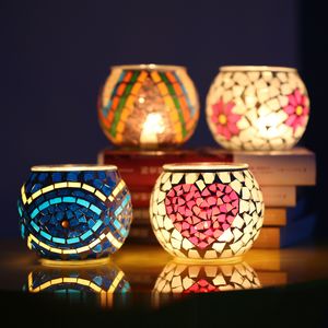 Crystal Glass Mosaic Candle Holders Home Table Dekoration Bröllopsdekorationer Ljus Lantern Valentine Gift