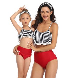 Fashion Mother Daughter Striped Matching Bikini Outfits for Kids 2-8yrs Family Mathing Swimwear Clothing Boutique Women 210529
