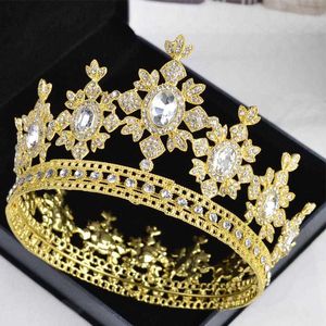 Tiara di lusso in metallo dorato e corona di strass di cristallo Cerchio completo Regina Gioielli per capelli sposa Diadema Accessori per capelli da sposa X0625