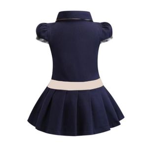 Ratail baby girls dress kids lapel college wind bowknot short sleeve pleated polo shirt skirt children casual designer clothing kids clothes