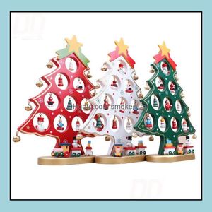 Christmas Decorations Festive & Party Supplies Home Garden 1Pc Diy Cartoon Wooden Tree Decoration Gift Ornament Table Desk 3 Colors Red Whit