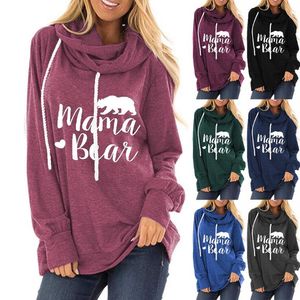 Hooded T-Shirts Long Sleeve Hooded Mama Bear Coat Batwing Sweatshirt Loose Fit Outerwear Tops T Shirts Letter Printing Round Neck Casual Blouse 8 Colors GYL106