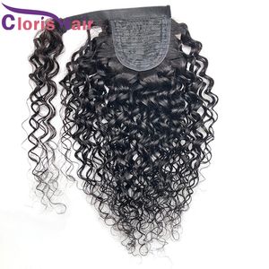 Envoltório de ondas de água em torno do cabelo humano rabo de cavalo Brasileiro Virgem Natural Clipe Ondulado em Extensões Mágicas Pasta De Ponytails Cabelo Para Mulheres Negras