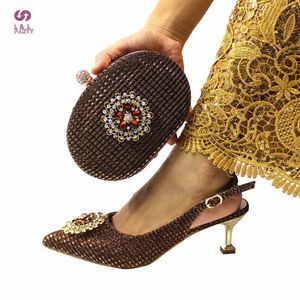 Dress Shoes Nigerian Women And Bag Set In Coffee Color High Quality Design Italian Ladies Pumps For Christmas Party