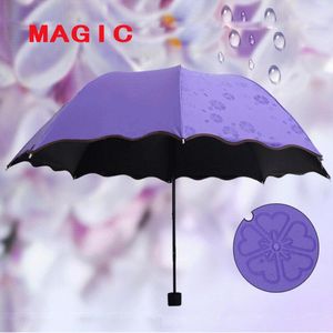 Paraplu s kleur veranderen paraplu magische bloem rib regenboog lange handgreep rechte anti uv zon regen stick handmatige grote parasol