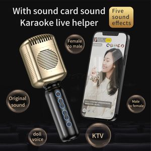 KM600 Microfono retrò wireless Microfono portatile Karaoke Altoparlante Lettore musicale Canto Microfono compatibile con Bluetooth Dorato con scatola al minuto