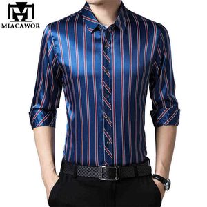 MIACAWOR Nuovo 2021 Camicie casual Uomo Moda Camicia a maniche lunghe a righe Uomo Slim Fit Camisa Masculina Plus Size 4XL C566 G0105