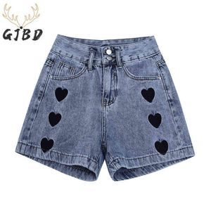 Women's Short Jeans Summer Wide Leg Fashion Embroidery Streetwear High Waist Straight Pants Mom Denim Trouser 211129