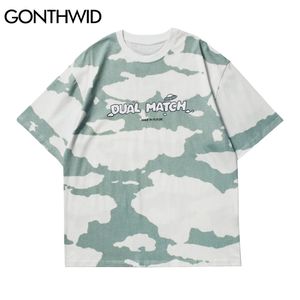 T-Shirts Streetwear Hip Hop Casual Men Color Block Tie Dye Short Sleeve Tees Shirts Cotton Harajuku Loose Tshirts Tops 210602