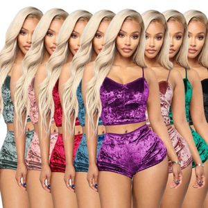 Summer Womens Tracksuits Designer Two Piece Short Sets Sexy Velvet Sleepwear Suspenders Tops Shorts Pajamas Nightclub Outfit