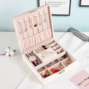 Exquisite Jewelry Box Women Leather Double-deck Necklace Rings Earrings Bracelet Storage Organizer Display Gift Boxs Case Cosmetic Bags & Ca