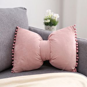Cushion/Decorative Pillow Suede Bow Pillows Lovely Princess Cushions Cute Lumbar Back For Bed Gray Pink Yellow Green Couch